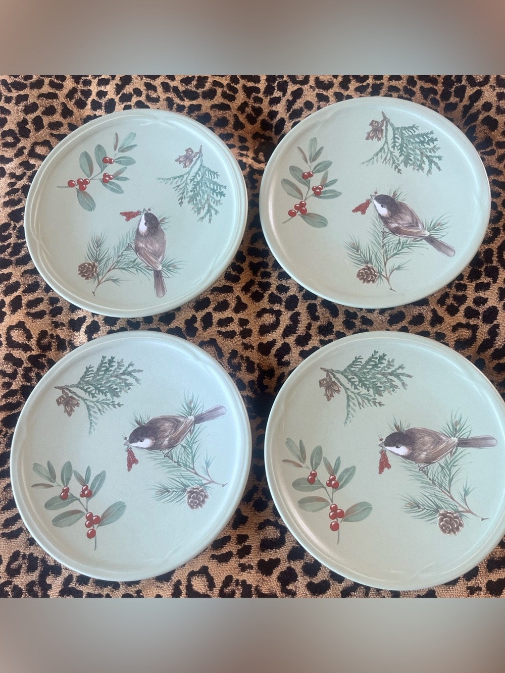 Vintage Pfaltzgraff Winterwood Green Salad Plates Set of 4  8” USA Christmas